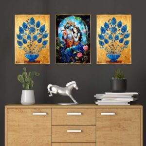 Set of Three Wall Paintings for Wall Dacoration Golden Framed Wall Paintings for Living Room & Bedroom Wall Art for Home Decoration & Office Wall Décor (24x18 inch CH-GD3-9)